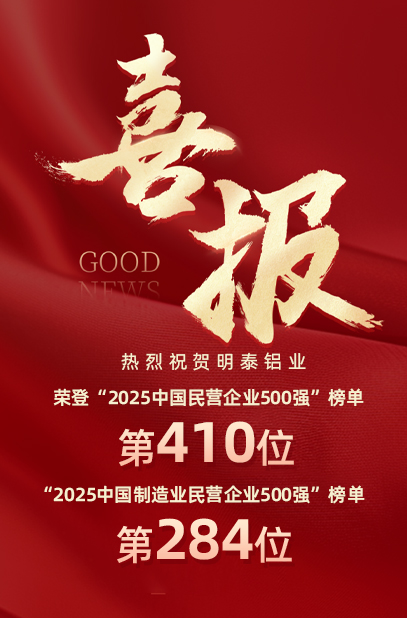 2025中国民营企业500强榜单揭晓，明泰铝业排名再攀新高